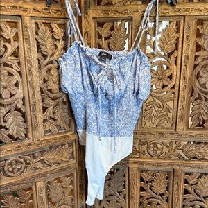 Lulu's Light Blue Floral Smocked Tie-Strap Bodysuit